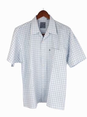 Pineapple Connection Button Down Shirt Blue Plaid Short Sleeve Casual